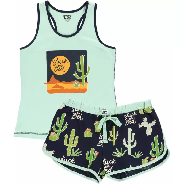 Lazy One Matching Pajamas for Women Cute Pajama Shorts and Tank Top Set Summer PajamasStuck in Bed Blue