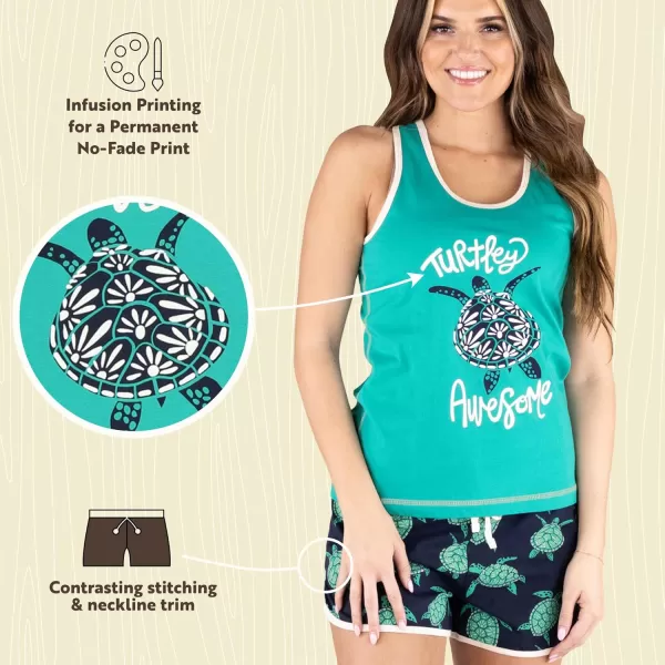 Lazy One Matching Pajamas for Women Cute Pajama Shorts and Tank Top Set Summer PajamasTurtley Awesome