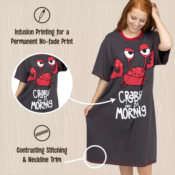 Lazy One Nightshirts for Women Cute Nightgown for Women Animal Designs Ocean Sea Life Crabby In The Morning One Size