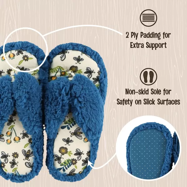 Lazy One Spa FlipFlop Slippers for Women Girls Fuzzy House SlippersBlue Queen Bee