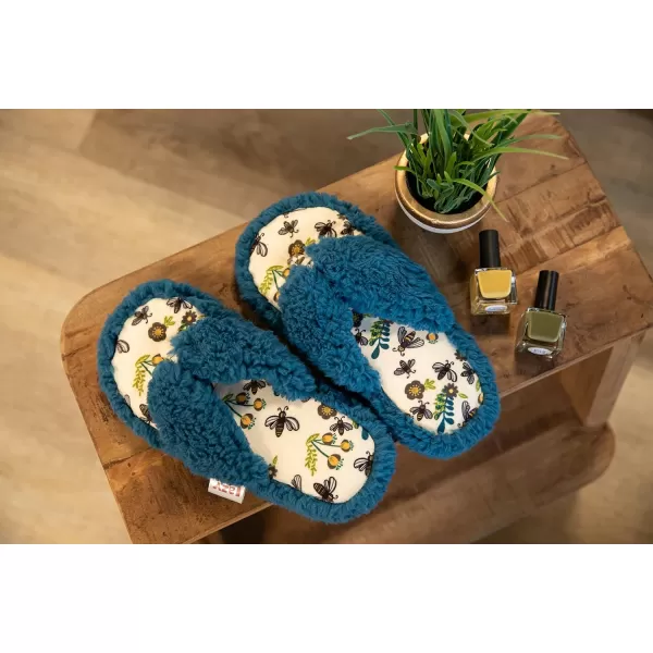Lazy One Spa FlipFlop Slippers for Women Girls Fuzzy House SlippersBlue Queen Bee