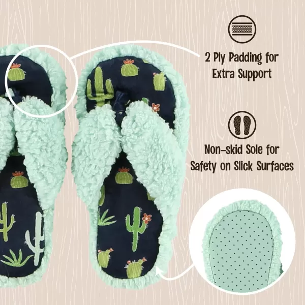 Lazy One Spa FlipFlop Slippers for Women Girls Fuzzy House SlippersCactus Spa Slipper