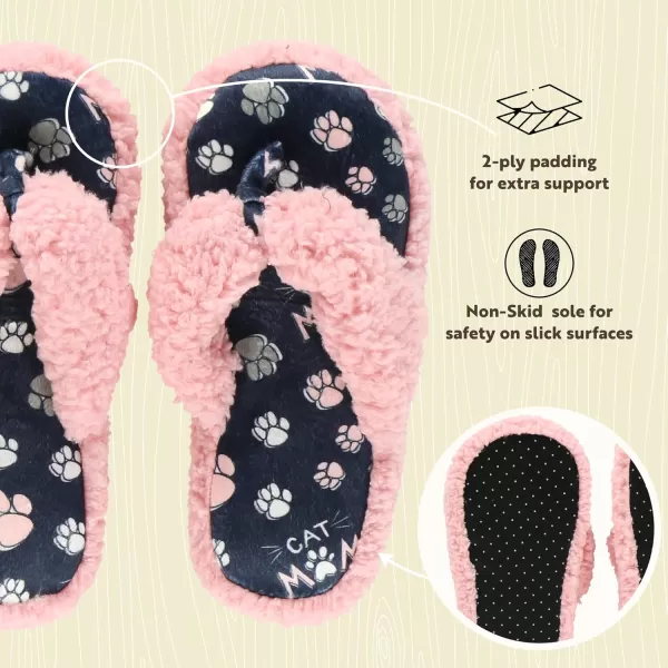 Lazy One Spa FlipFlop Slippers for Women Girls Fuzzy House SlippersCat Mom Spa Slippers