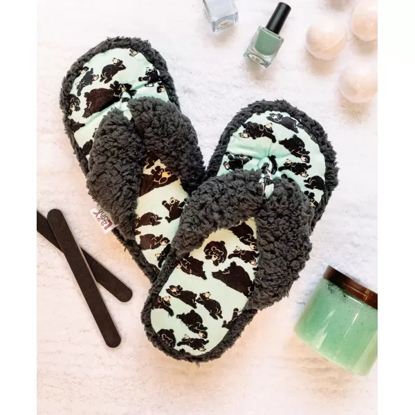 Lazy One Spa FlipFlop Slippers for Women Girls Fuzzy House SlippersDark Grey Bearly Awake
