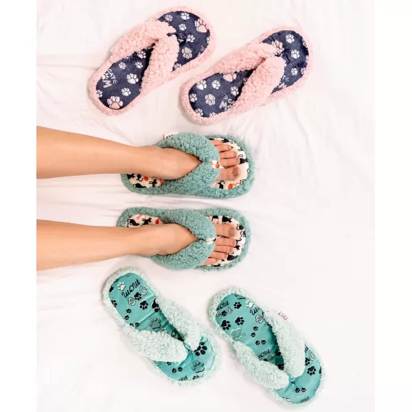 Lazy One Spa FlipFlop Slippers for Women Girls Fuzzy House SlippersLight Blue Dog Mom