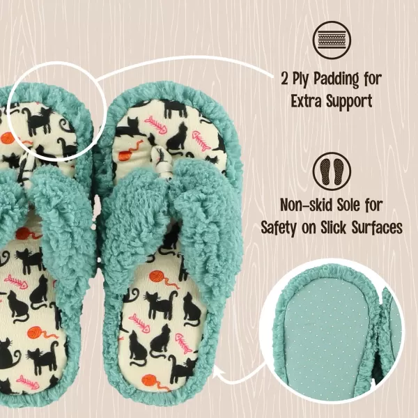 Lazy One Spa FlipFlop Slippers for Women Girls Fuzzy House SlippersMineral Blue Cat Nap