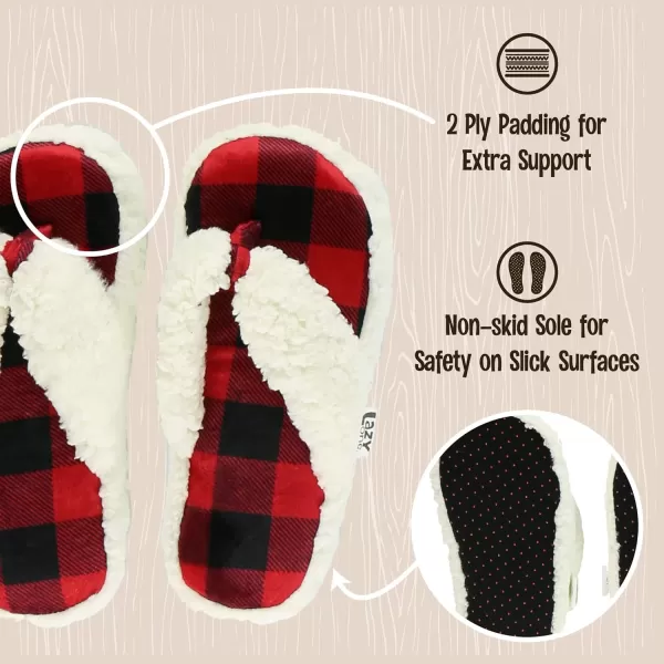 Lazy One Spa FlipFlop Slippers for Women Girls Fuzzy House SlippersRed Plaid Spa Slipper