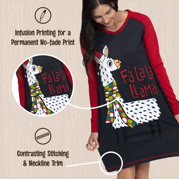 Lazy One VNeck Nightshirts for Women Animal Designs Llama Holiday Christmas FaLallama SM