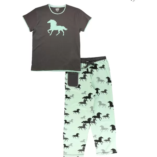 Lazy One Womens Pajama Set Short Sleeves with Cute Prints Relaxed Fit Animal Mint Horse XLarge