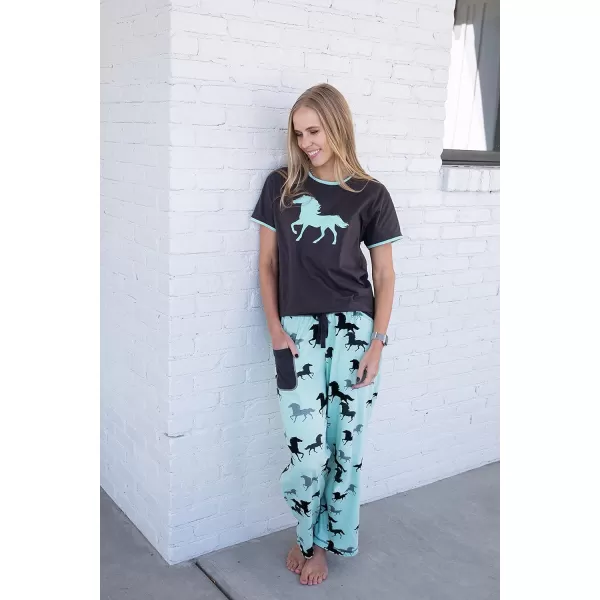 Lazy One Womens Pajama Set Short Sleeves with Cute Prints Relaxed Fit Animal Mint Horse XLarge