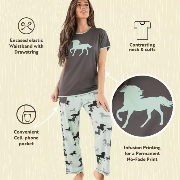 Lazy One Womens Pajama Set Short Sleeves with Cute Prints Relaxed Fit Animal Mint Horse XLarge