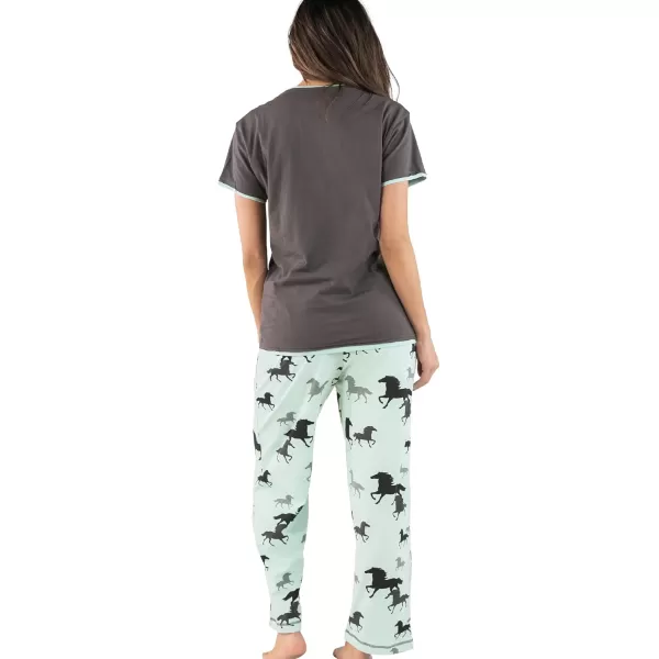Lazy One Womens Pajama Set Short Sleeves with Cute Prints Relaxed Fit Animal Mint Horse XLarge