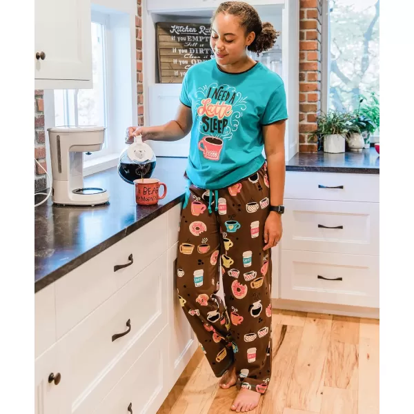 Lazy One Womens Pajama Set Short Sleeves with Cute Prints Relaxed Fit Coffee Donut Latte Sleep PJ Set Medium