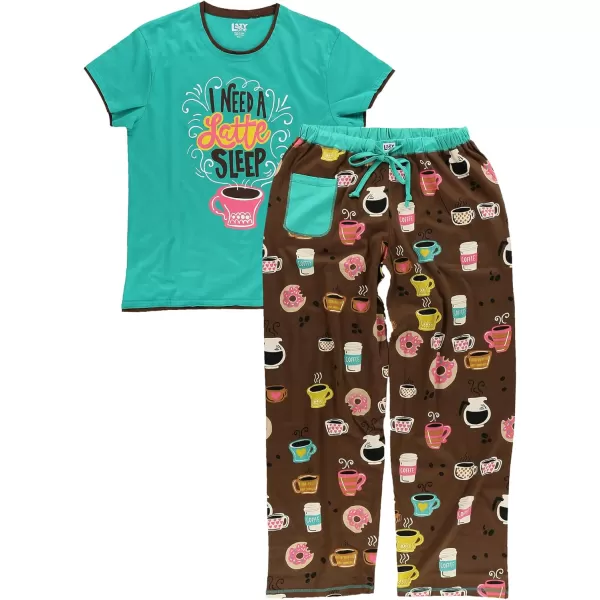 Lazy One Womens Pajama Set Short Sleeves with Cute Prints Relaxed Fit Coffee Donut Latte Sleep PJ Set Medium