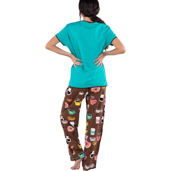 Lazy One Womens Pajama Set Short Sleeves with Cute Prints Relaxed Fit Coffee Donut Latte Sleep PJ Set Medium