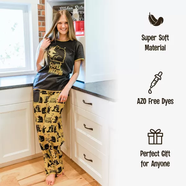 Lazy One Womens Pajama Set Short Sleeves with Cute Prints Relaxed Fit Coffee Donut Latte Sleep PJ Set Medium