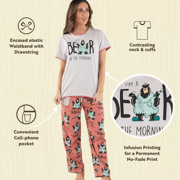 Lazy One Womens Pajama Set Short Sleeves with Cute Prints Relaxed FitBear in Am Pajama Set