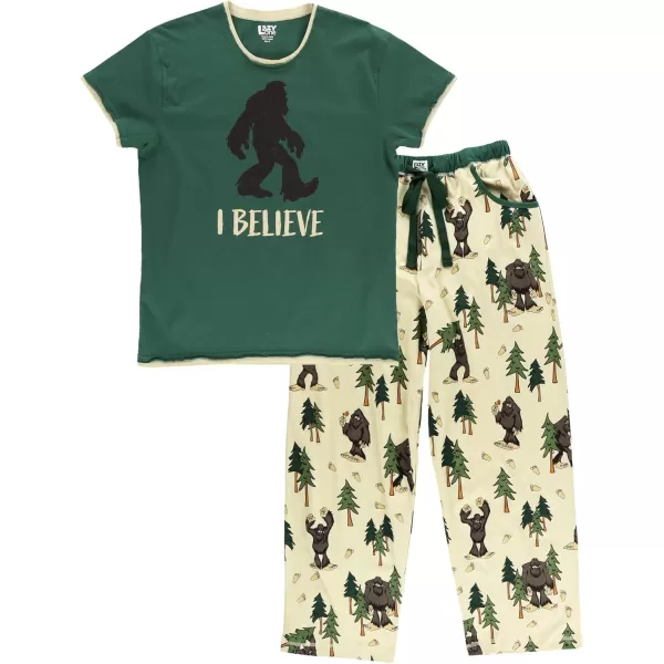 Lazy One Womens Pajama Set Short Sleeves with Cute Prints Relaxed FitBelieve Bigfoot Pajama Set