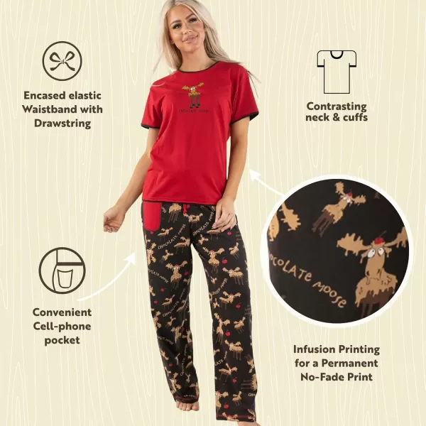 Lazy One Womens Pajama Set Short Sleeves with Cute Prints Relaxed FitChocolate Moose Pajama Set