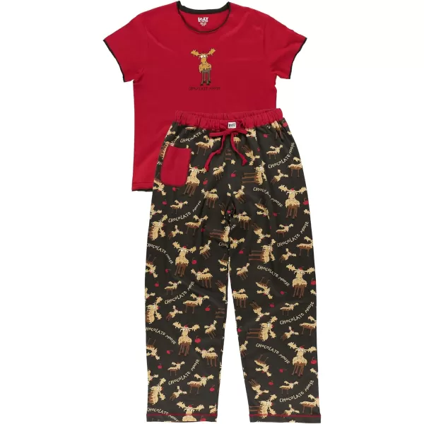 Lazy One Womens Pajama Set Short Sleeves with Cute Prints Relaxed FitChocolate Moose Pajama Set