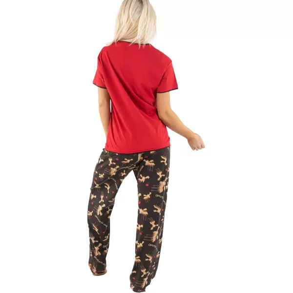 Lazy One Womens Pajama Set Short Sleeves with Cute Prints Relaxed FitChocolate Moose Pajama Set