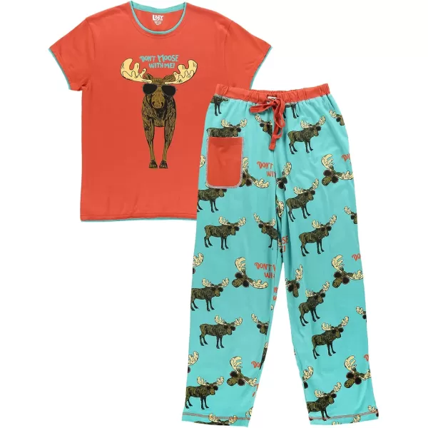 Lazy One Womens Pajama Set Short Sleeves with Cute Prints Relaxed FitDont Moose Pajama Set