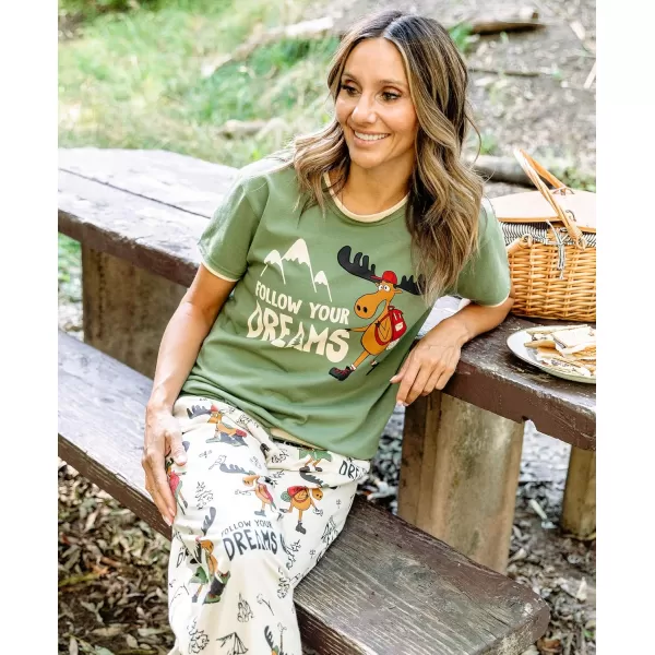 Lazy One Womens Pajama Set Short Sleeves with Cute Prints Relaxed FitFollow Your Dreams Pajama Set