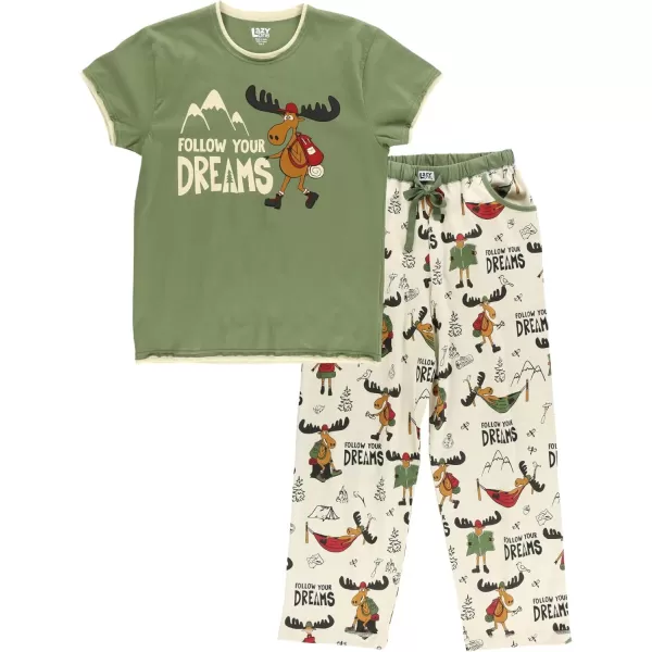 Lazy One Womens Pajama Set Short Sleeves with Cute Prints Relaxed FitFollow Your Dreams Pajama Set