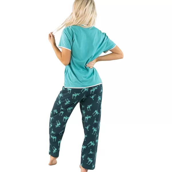 Lazy One Womens Pajama Set Short Sleeves with Cute Prints Relaxed FitFunky Moose Blue Pajama Set