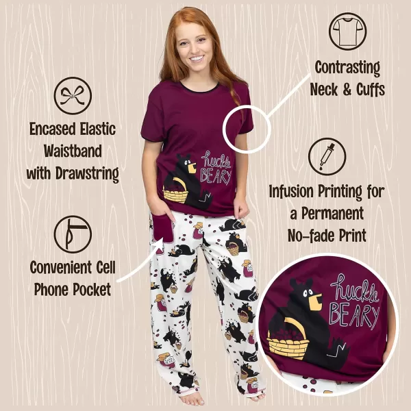 Lazy One Womens Pajama Set Short Sleeves with Cute Prints Relaxed FitHuckleberry Pajama Set