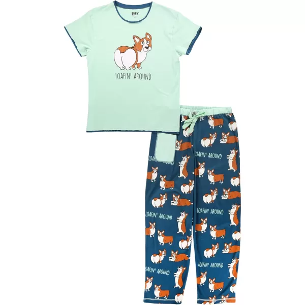 Lazy One Womens Pajama Set Short Sleeves with Cute Prints Relaxed FitLoafin Around Pajama Set