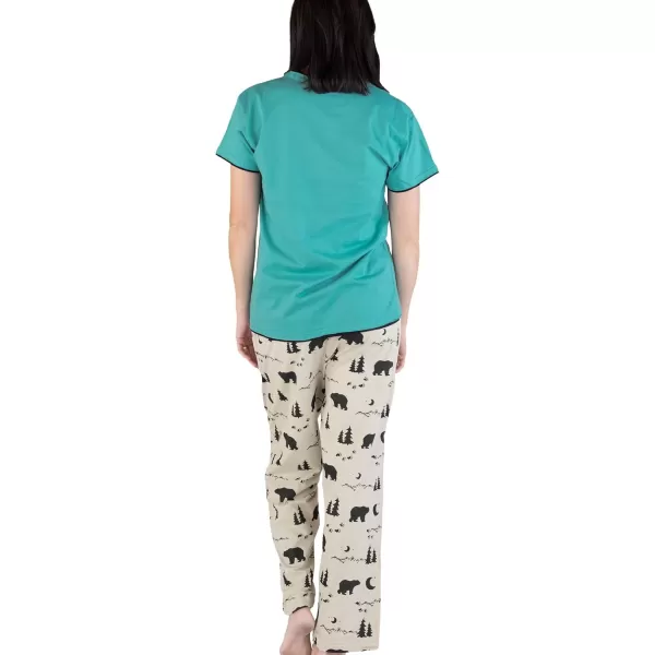 Lazy One Womens Pajama Set Short Sleeves with Cute Prints Relaxed FitMountain Bear Pajama Set