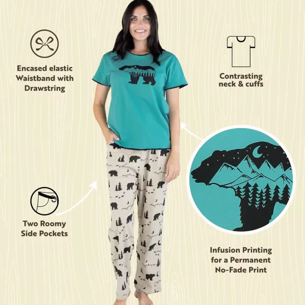 Lazy One Womens Pajama Set Short Sleeves with Cute Prints Relaxed FitMountain Bear Pajama Set