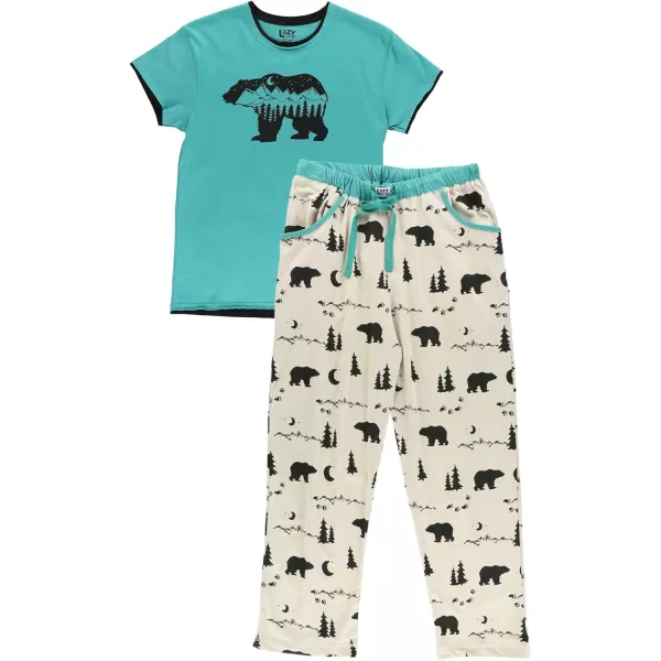 Lazy One Womens Pajama Set Short Sleeves with Cute Prints Relaxed FitMountain Bear Pajama Set