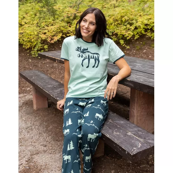 Lazy One Womens Pajama Set Short Sleeves with Cute Prints Relaxed FitMountain Moose Pajama Set