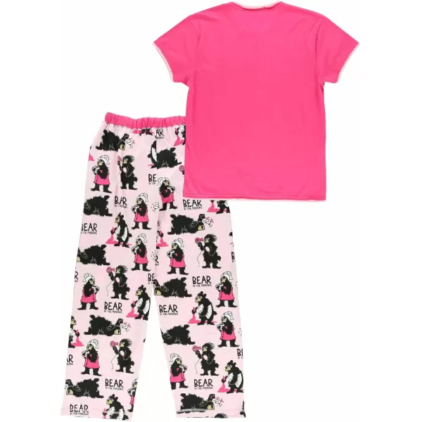 Lazy One Womens Pajama Set Short Sleeves with Cute Prints Relaxed FitPink Bear in the Morning Pajama Set