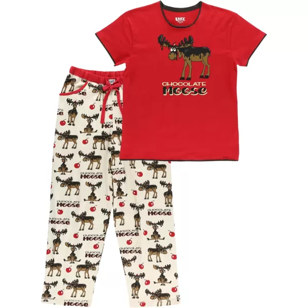Lazy One Womens Pajama Set Short Sleeves with Cute Prints Relaxed FitRed Chocolate Moose Pajama Set