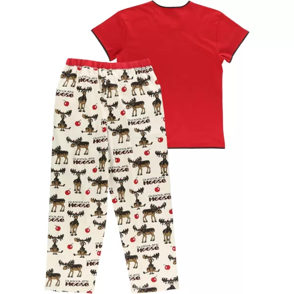 Lazy One Womens Pajama Set Short Sleeves with Cute Prints Relaxed FitRed Chocolate Moose Pajama Set