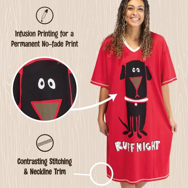 LazyOne Nightshirts for Women Cute Nightgown for Women Animal Designs Dog Lab Rough Night Ruff Night One Size