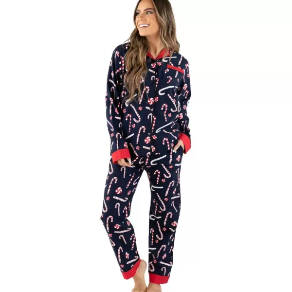 Lazy One ButtonDown Adult Pajama Set Classic ButtonDown Shirt and Pants PjsCandy Cane