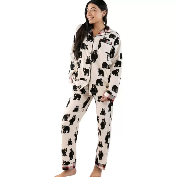 Lazy One ButtonDown Adult Pajama Set Classic ButtonDown Shirt and Pants PjsFamily Bear