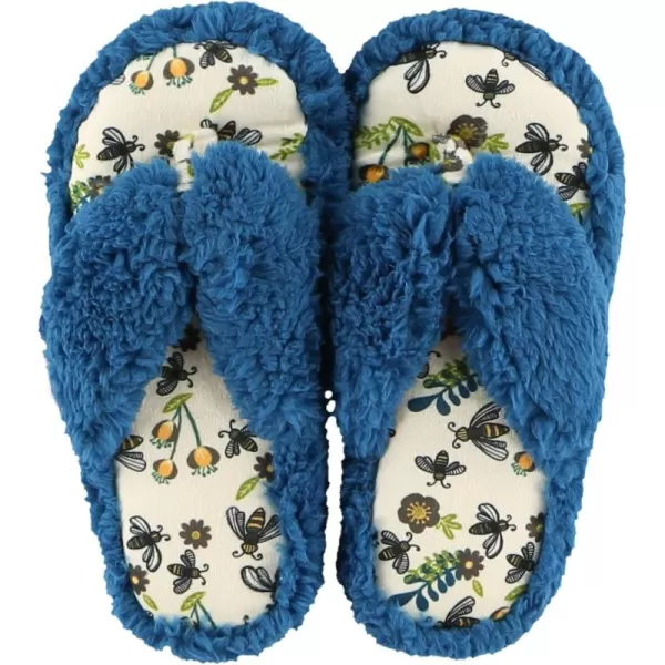 Lazy One Spa FlipFlop Slippers for Women Girls Fuzzy House SlippersBlue Queen Bee