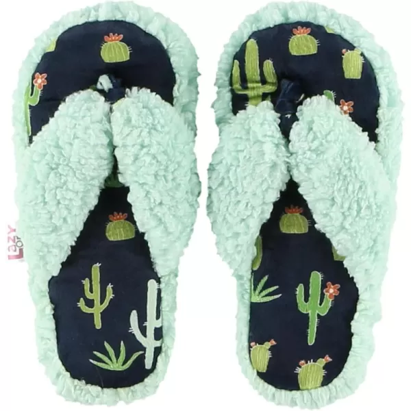 Lazy One Spa FlipFlop Slippers for Women Girls Fuzzy House SlippersCactus Spa Slipper