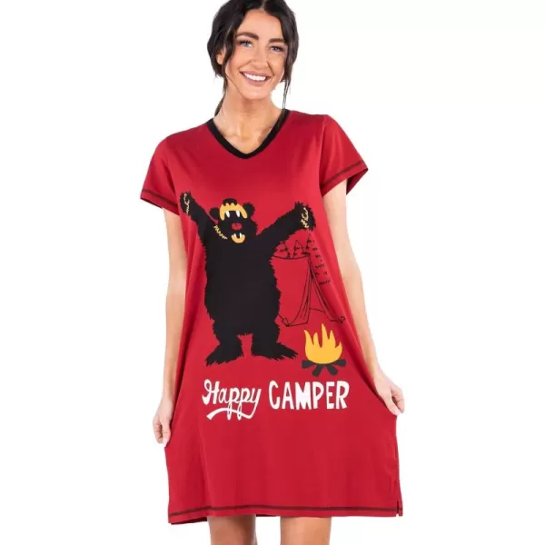 Lazy One Womens Nightgown Funny VNeck Sleep Shirt for Women Bear ampamp Moose Pajama ShirtsHappy Camper Nightshirt