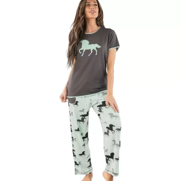 Lazy One Womens Pajama Set Short Sleeves with Cute Prints Relaxed Fit Animal Mint Horse XLarge