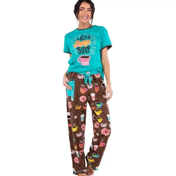 Lazy One Womens Pajama Set Short Sleeves with Cute Prints Relaxed Fit Coffee Donut Latte Sleep PJ Set Medium