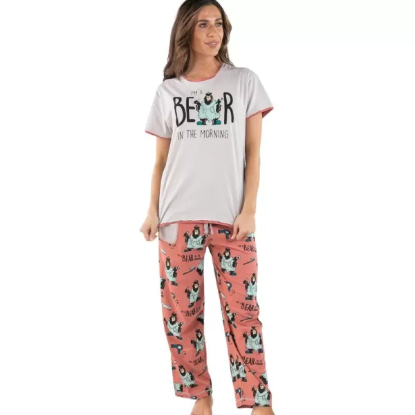 Lazy One Womens Pajama Set Short Sleeves with Cute Prints Relaxed FitBear in Am Pajama Set