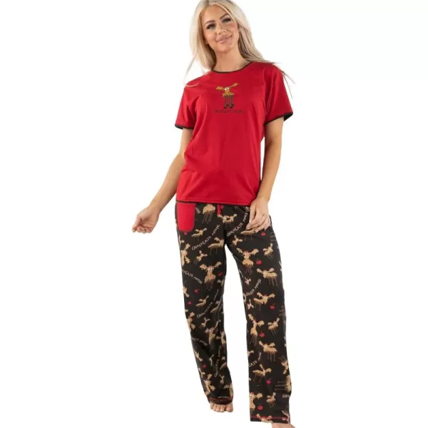 Lazy One Womens Pajama Set Short Sleeves with Cute Prints Relaxed FitChocolate Moose Pajama Set