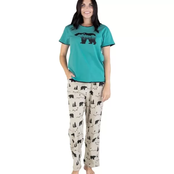 Lazy One Womens Pajama Set Short Sleeves with Cute Prints Relaxed FitMountain Bear Pajama Set