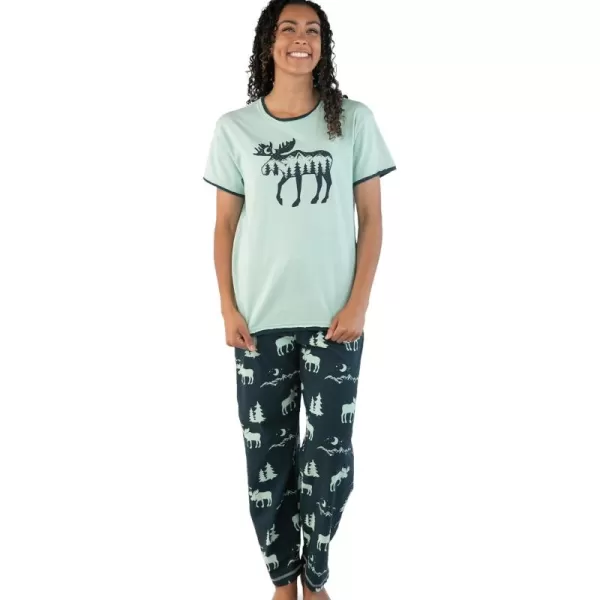 Lazy One Womens Pajama Set Short Sleeves with Cute Prints Relaxed FitMountain Moose Pajama Set